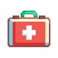 Pixel Art First Aid Kit Icon with Cross Symbol in Retro Style vector