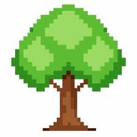 Retro Pixel Art Tree Illustration in 8 bit Style with Green Leaves and Brown Trunk vector