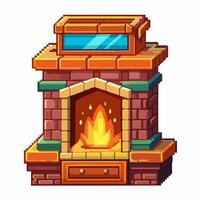 Pixel Art Fireplace Illustration with Cozy Flame and Rustic Design vector