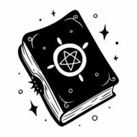 Mystical Spellbook with Pentagram Emblem and Cosmic Elements vector