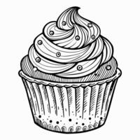 Detailed Black and White Cupcake Illustration with Frosting and Sprinkles vector