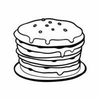 Stack of Pancakes with Syrup in Black and White Outline Illustration vector