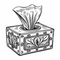 Ornate Tissue Box Sketch in Black and White Illustration vector