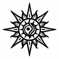 Intricate Sun Mandala with Stylized Flames in Black and White Design vector