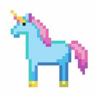 Colorful Pixel Art Unicorn with Rainbow Mane and Tail in Retro Style vector