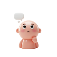 3D Character Thinking with Speech Bubble and Thoughtful Expression png