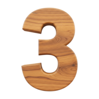 Isolated wooden textured number three on a Transparent background enhancing its natural grain and detailed craftsmanship png