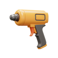 Yellow Cordless Drill 3D Render Gray Handle Orange Switch png
