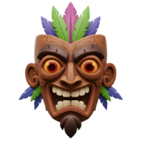 Smiling Tribal Mask Colorful Feathers 3D Render Cartoon Style png