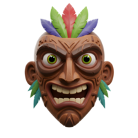 Carved Tribal Mask Colorful Feathers Playful Expression 3D Render png