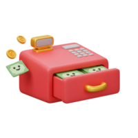 Happy Cash Register 3D Render Cartoon Style Money Bills Coins png