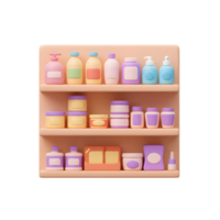 Pastel Colored Bathroom Products Shelf 3D Render Simple Design png