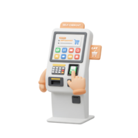 Modern Self Checkout Kiosk 3D Render Colorful Buttons Easy Payment png