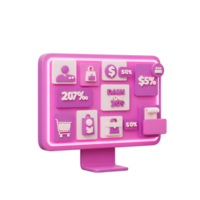 Pink E commerce Computer Screen Showing Discount Icons png