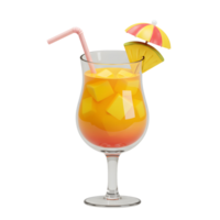 Refreshing Cocktail with Fruit Cubes and Umbrella on White Background png