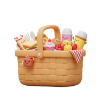 Cartoon Picnic Basket Filled with Food and Drinks on White png