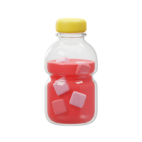 Refreshing Red Drink in Bottle with Ice Cubes on White png