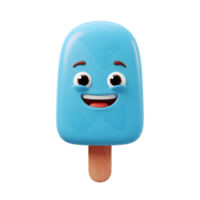 Smiling Blue Popsicle Cartoon Character on Stick Against White Background png