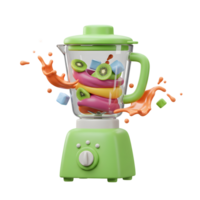 Blending Colorful Fruits and Ice Cubes in a Green Blender png