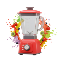 Red Blender with Fruits and Colorful Splashes for Smoothie Preparation png