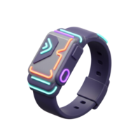 Floating Smartwatch Isolated on White Displaying Neon Style Interface png