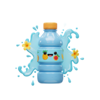 Refreshing Water Bottle with Fruit Design and Splash Animation on White png