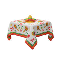 Festive Table Setting with Maracas and Sombrero on Patterned Tablecloth png
