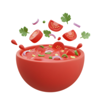 Tomato Salsa in Red Bowl with Toppings Falling Illustration png