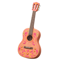 Isolated Acoustic Guitar with Floral Design on White Background png
