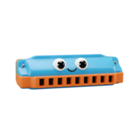 Cartoon Harmonica Musical Instrument with Googly Eyes and Smiling Face png