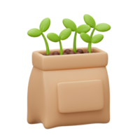 Sprouts Growing in Bag with Soil 3D Render Concept png