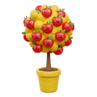 Cartoon Apple Tree in Pot with Smiling Fruit Characters Decor png