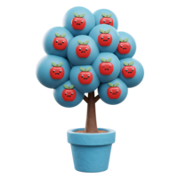 Stylized Apple Tree in Pot with Smiling Fruits Illustration png