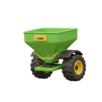 Spreader Cart Dispensing Colorful Pellets for Farming and Gardening png