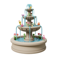 Three Tiered Fountain with Water Cascading and Small Clay Creatures png