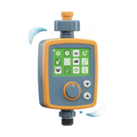 Automated Sprinkler Controller with Digital Display Surrounded by Water Droplets png