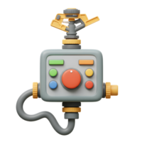 Isolated Irrigation Sprinkler System with Buttons and Hose in Neutral Gray png