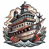 A large ship with a red and white flag on top vector