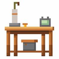 Retro Pixel Art of Vintage Desk with Lamp and Clock vector