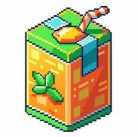 Retro Pixel Art Juice Box with Fruit and Straw Vintage 8 Bit Style Illustration vector