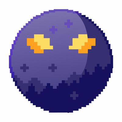 Pixel Art Glowing Eyes Dark Sphere Retro Gaming Icon Design Digital Illustration