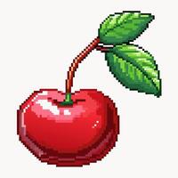 Pixelated Cherry with Leaf Retro 8 bit Style Digital Illustration vector
