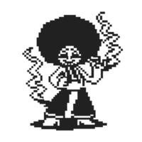 pixel art disco dancer with afro black and white retro character, 8 bit vintage vector