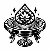 Ornate Vintage Table with Decorative Emblem and Intricate Patterns in Black and White Art vector