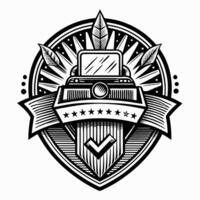 Vintage Typewriter Emblem with Feather Crest and Guardian Shield Design vector