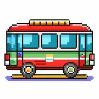 Colorful Pixel Art Bus Illustration in Retro 8 Bit Style on White Background vector