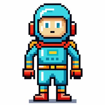Pixel Art Astronaut Character Illustration in Retro Game Style