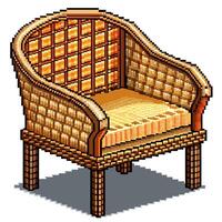 Isometric Pixel Art Rustic Chair Retro Design with Woven Detailing vector