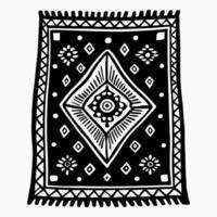 Ornamental Black and White Ethnic Rug with Geometric Patterns vector