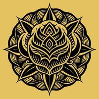 Intricate Mandala Design with Lotus Motif in Black and Gold Illustration vector